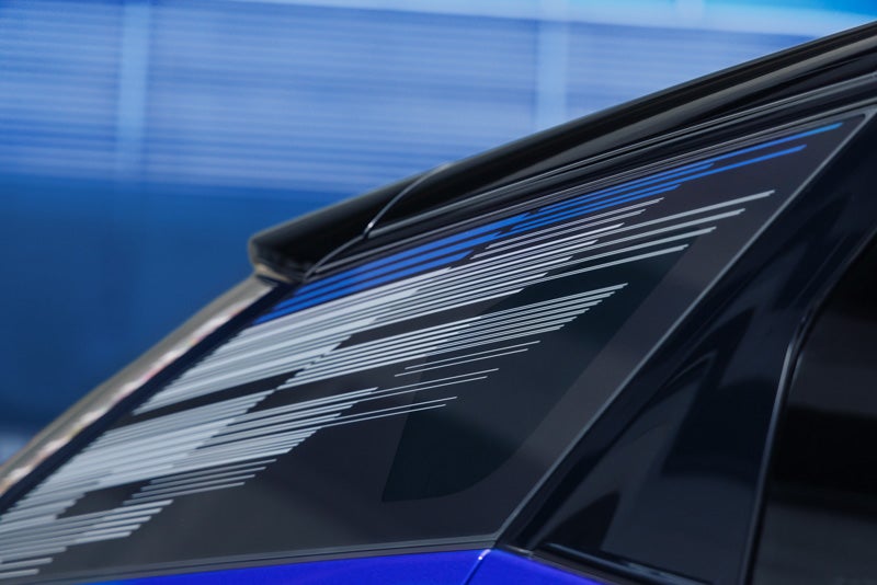 Close-up of the Modern Pattern on the 2026 OPTIQ-V Rear Quarter Glass | Val Ward Cadillac in Fort Myers FL